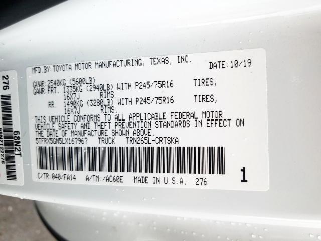 5TFRX5GN5LX167967 - 2020 TOYOTA TACOMA ACCESS CAB  ფოტო 10