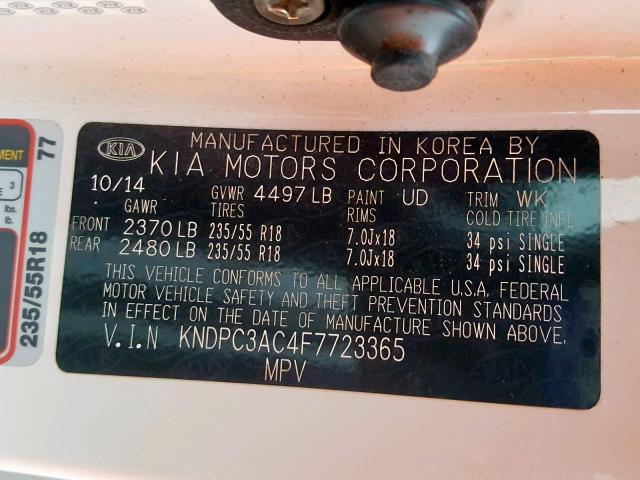 KNDPC3AC4F7723365 - 2015 KIA SPORTAGE E WHITE photo 10