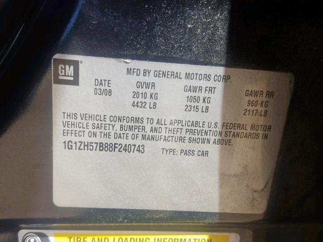 1G1ZH57B88F240743 - 2008 CHEVROLET MALIBU 1LT BLACK photo 10