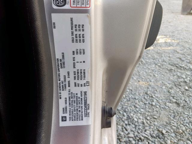 1GCCS349988231946 - 2008 CHEVROLET COLORADO L SILVER photo 10