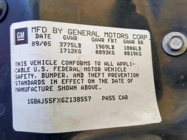 1G8AJ55FX6Z138557 - 2006 SATURN ION LEVEL GRAY photo 10