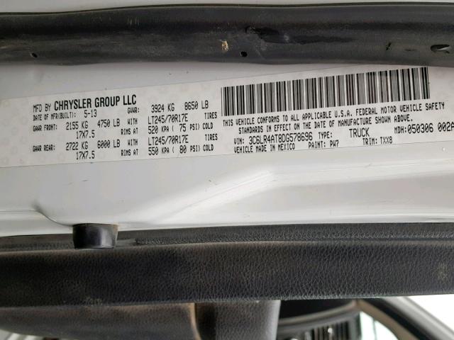 3C6LR4AT8DG578696 - 2013 DODGE RAM 2500 WHITE photo 10