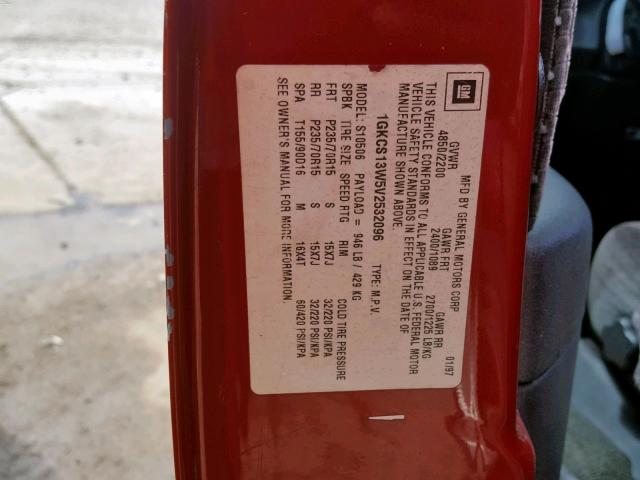 1GKCS13W5V2532096 - 1997 GMC JIMMY RED photo 10