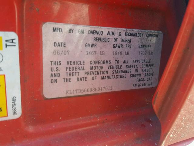 KL1TD56698B047612 - 2008 CHEVROLET AVEO BASE Екі түсті фото 10