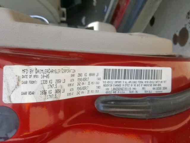 1J8HG582X6C191119 - 2006 JEEP COMMANDER წითელი ფოტო 10