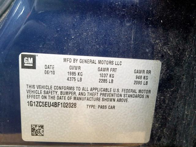 1G1ZC5EU4BF102028 - 2011 CHEVROLET MALIBU 1LT  照片 10