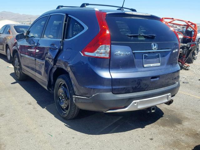 2HKRM4H78EH612414 - 2014 HONDA CR-V EXL BLUE photo 3