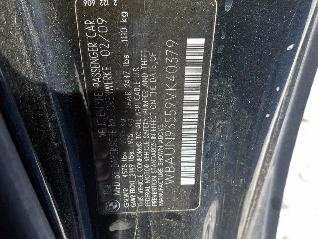 WBAUN93559VK40379 - 2009 BMW 135 I BLACK photo 10