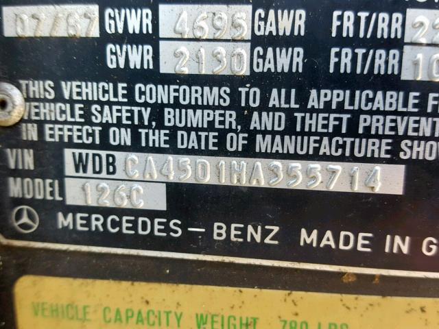 WDBCA45D1HA355714 - 1987 MERCEDES-BENZ 560 SEC BLACK photo 10