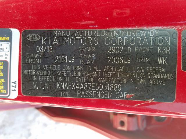 KNAFX4A87E5051889 - 2014 KIA FORTE EX  photo 10