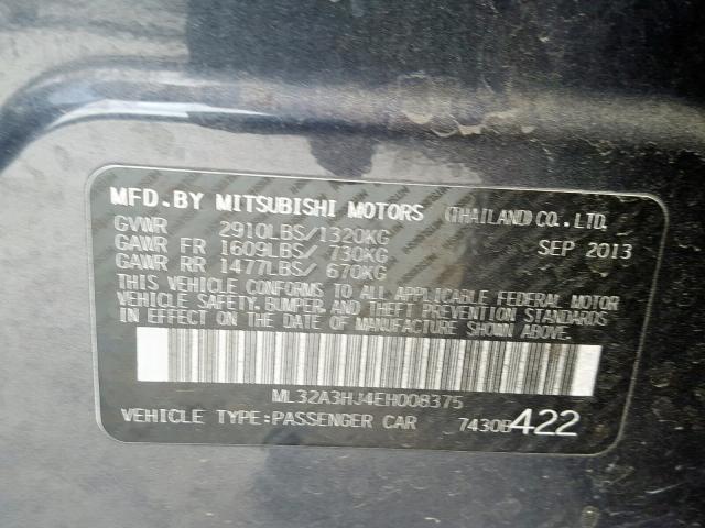 ML32A3HJ4EH008375 - 2014 MITSUBISHI MIRAGE DE BLACK photo 10