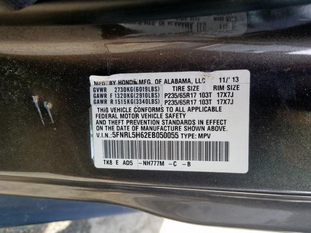 5FNRL5H62EB050055 - 2014 HONDA ODYSSEY EXL  photo 10