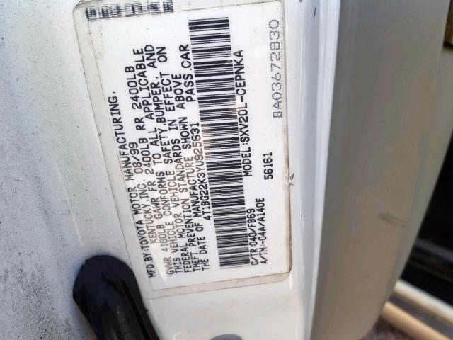 4T1BG22K3YU925631 - 2000 TOYOTA CAMRY CE WHITE photo 10