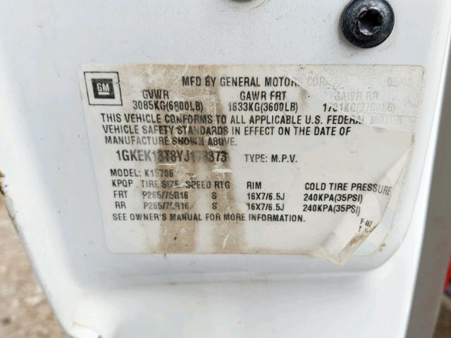 1GKEK13T8YJ178373 - 2000 GMC YUKON WHITE photo 10