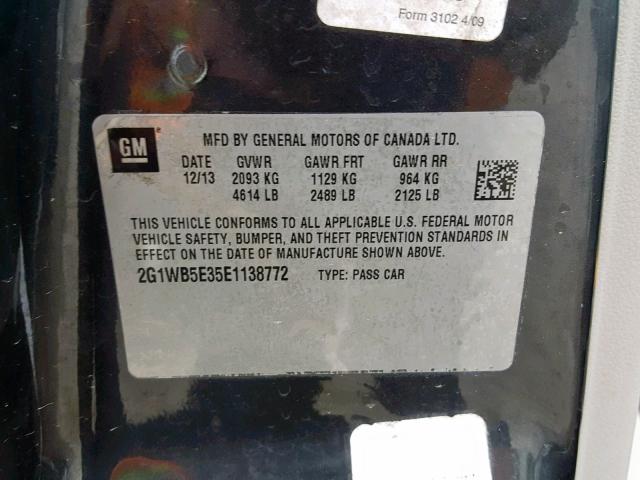 2G1WB5E35E1138772 - 2014 CHEVROLET IMPALA LIM CHARCOAL photo 10