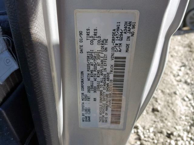 JT4VN13D8L5023108 - 1990 TOYOTA PICKUP 1/2 SILVER photo 10