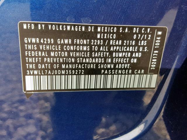 3VWLL7AJ0DM359272 - 2013 VOLKSWAGEN JETTA TDI BLUE photo 10