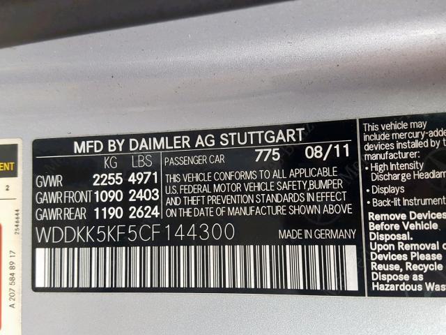 WDDKK5KF5CF144300 - 2012 MERCEDES-BENZ E 350 SILVER photo 10