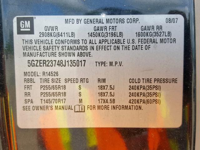 5GZER23748J135017 - 2008 SATURN OUTLOOK XR შავი ფოტო 10