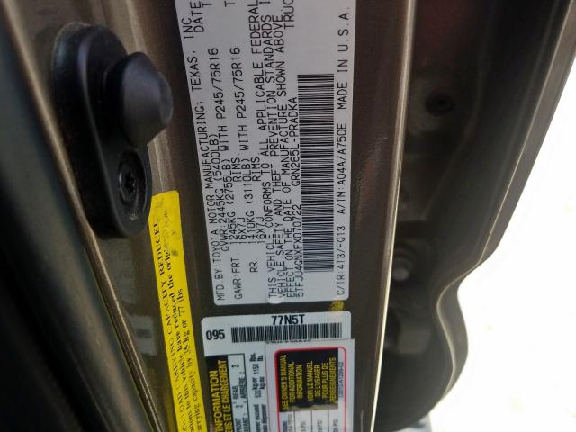 5TFJU4GNXFX070722 - 2015 TOYOTA TACOMA DOUBLE CAB PRERUNNER  photo 10