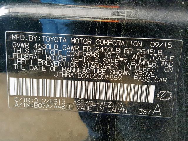 JTHBA1D2XG5006889 - 2016 LEXUS IS 200T BLACK photo 10