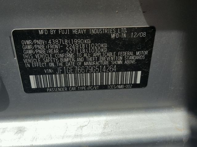 JF1GE76679G514264 - 2009 SUBARU IMPREZA WR SILVER photo 10