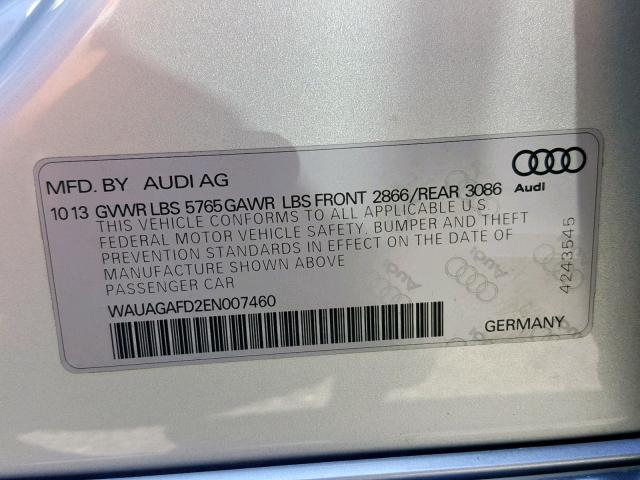 WAUAGAFD2EN007460 - 2014 AUDI A8 QUATTRO SILVER photo 10