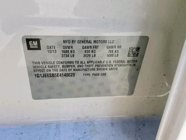 1G1JE6SB5E4149620 - 2014 CHEVROLET SONIC LTZ WHITE photo 10