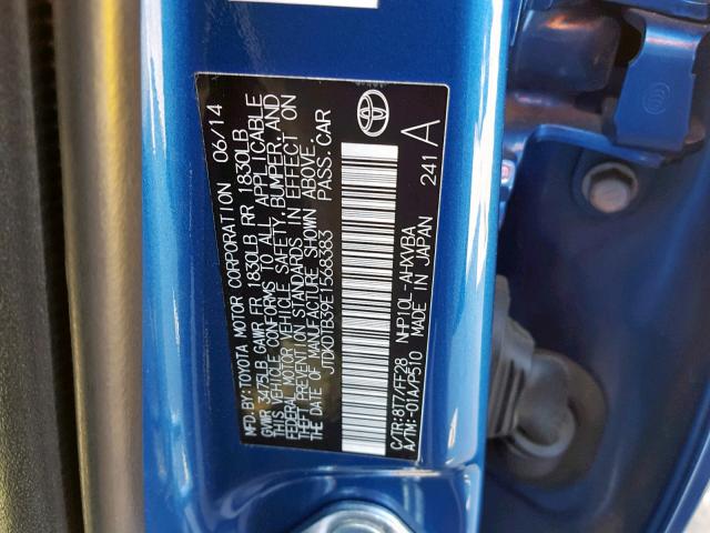 JTDKDTB39E1568383 - 2014 TOYOTA PRIUS C BLUE photo 10