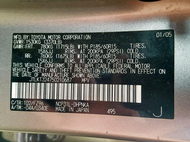 JTLKT324750210687 - 2005 TOYOTA SCION XB 银色 照片 10