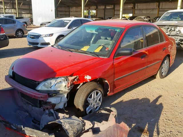 1HGES163X5L005432 - 2005 HONDA CIVIC DX V RED photo 2