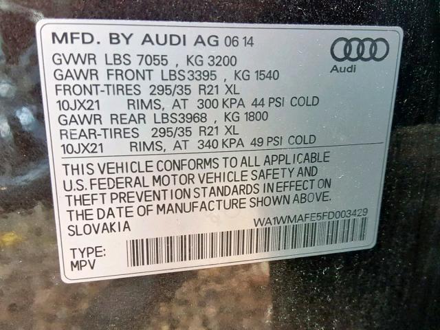 WA1WMAFE5FD003429 - 2015 AUDI Q7 TDI CHARCOAL photo 10