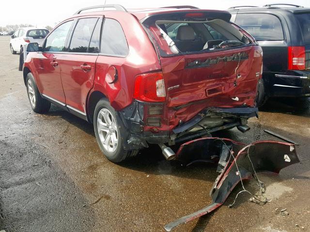 2FMDK4JC4DBC89184 - 2013 FORD EDGE SEL RED photo 3