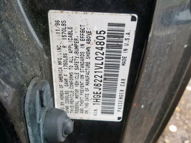 1HGEJ6221VL024805 - 1997 HONDA CIVIC DX BLACK photo 10