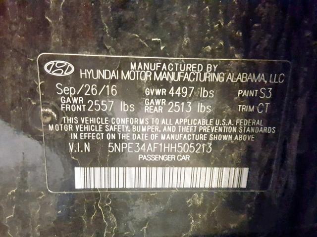 5NPE34AF1HH505213 - 2017 HYUNDAI SONATA SPO BLACK photo 10