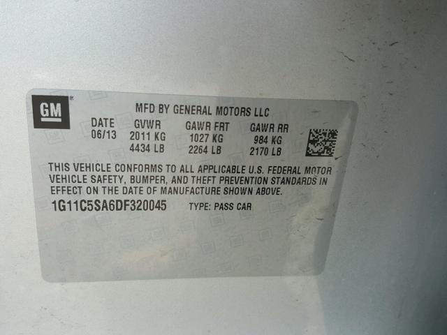 1G11C5SA6DF320045 - 2013 CHEVROLET MALIBU 1LT 银色 照片 10