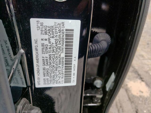 19UUB1F31KA009193 - 2019 ACURA TLX  photo 10