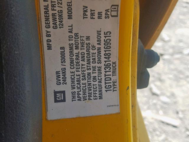 1GTDT136148169515 - 2004 GMC CANYON YELLOW photo 10