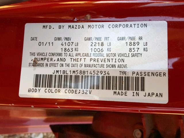 JM1BL1M58B1452934 - 2011 MAZDA 3 S RED photo 10