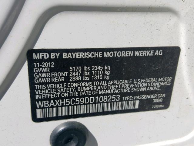 WBAXH5C59DD108253 - 2013 BMW 528 XI WHITE photo 10