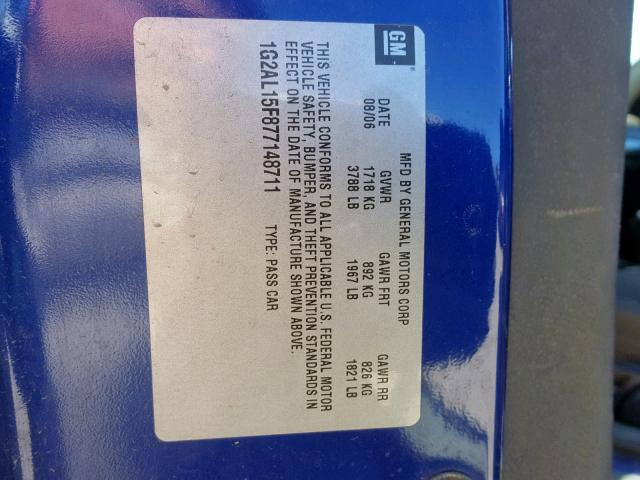 1G2AL15F877148711 - 2007 PONTIAC G5 BLUE photo 10