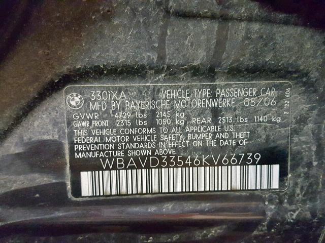 WBAVD33546KV66739 - 2006 BMW 330 XI CHARCOAL photo 10