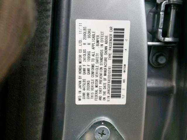 JH4CU2F6XCC010741 - 2012 ACURA TSX TECH SILVER photo 10