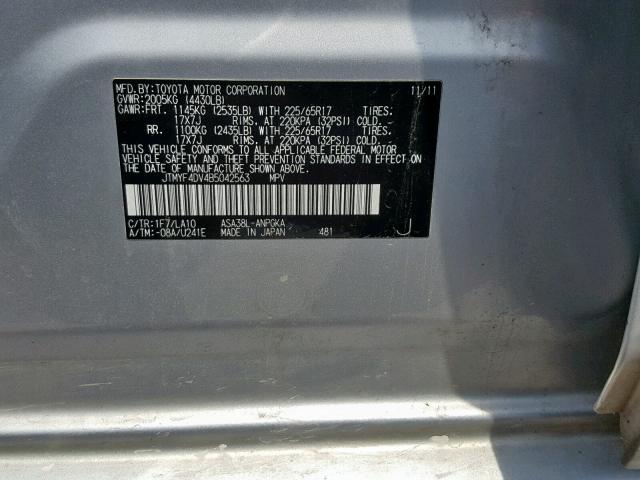 JTMYF4DV4B5042563 - 2011 TOYOTA RAV4 LIMIT SILVER photo 10