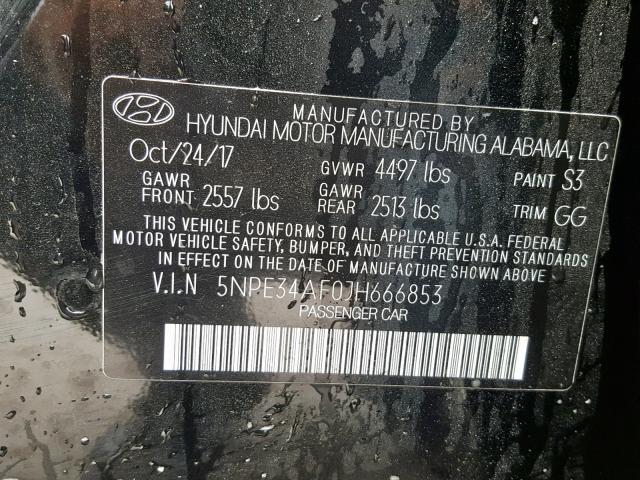 5NPE34AF0JH666853 - 2018 HYUNDAI SONATA SPO BLACK photo 10