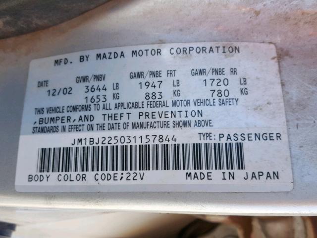 JM1BJ225031157844 - 2003 MAZDA PROTEGE DX SILVER photo 10