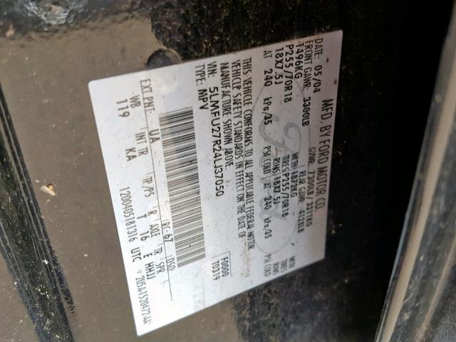 5LMFU27R24LJ37050 - 2004 LINCOLN NAVIGATOR Noir photo 10