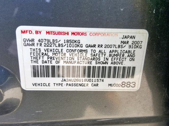 JA3AU26U18U011574 - 2008 MITSUBISHI LANCER ES GRAY photo 10