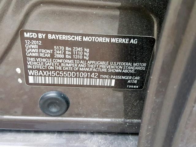 WBAXH5C55DD109142 - 2013 BMW 528 XI GRAY photo 10