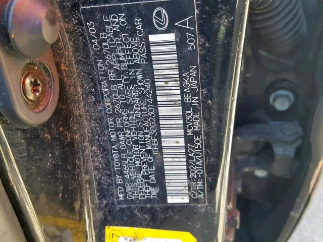 JTHBF30G230144240 - 2003 LEXUS ES 300 BLACK photo 10